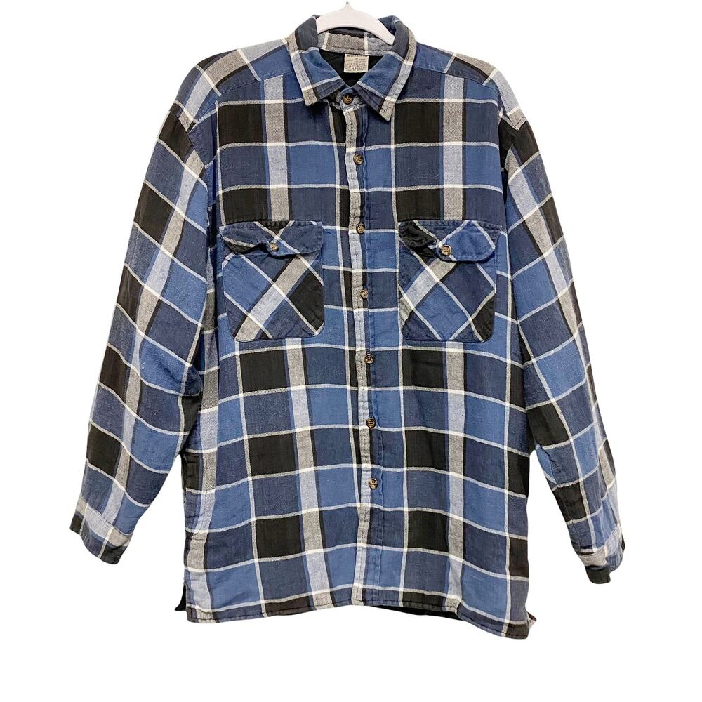 Vintage Windridge Mens Size M Blue Plaid Quilted Button Up Shirt Jacket Shacket